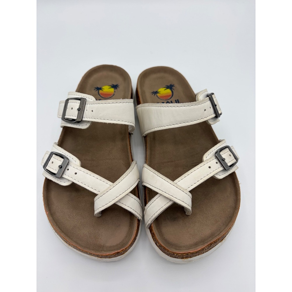 Maui Island Shore White Double Buckle Toe Loop Cork Slide Sandals Kids Size 2M